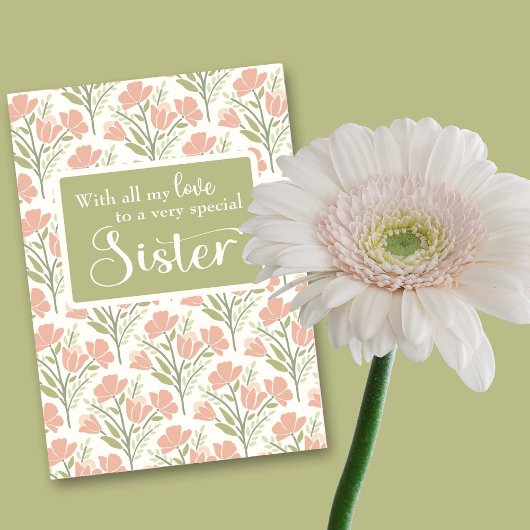 Sister Birthday Pink Blume Pattern Karte