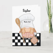 Sister Birthday Whimsical Gnome Koch Cooking Karte (Vorderseite)