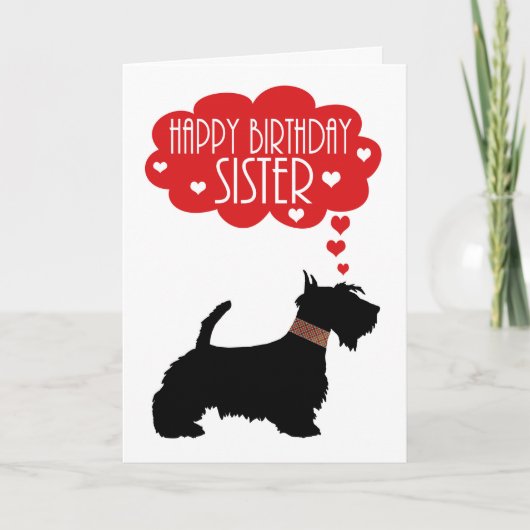 Sister Birthday with Silhouette Scottish Terrier Karte (Vorderseite)