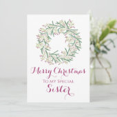 Sister Christmas Card Beeren Kranz Feiertagskarte (Stehend Vorderseite)