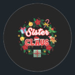 Sister Claus Christmas Santa Laurel Wreath Mistlet Runder Aufkleber<br><div class="desc">Sister Claus Christmas Santa Laurel Wreath Mistletoe Merry</div>