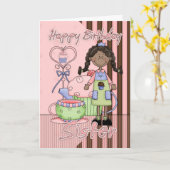 Sister Cute Birthday Card - Cupcakes And Tea - Afr Karte (Gelbe Blume)