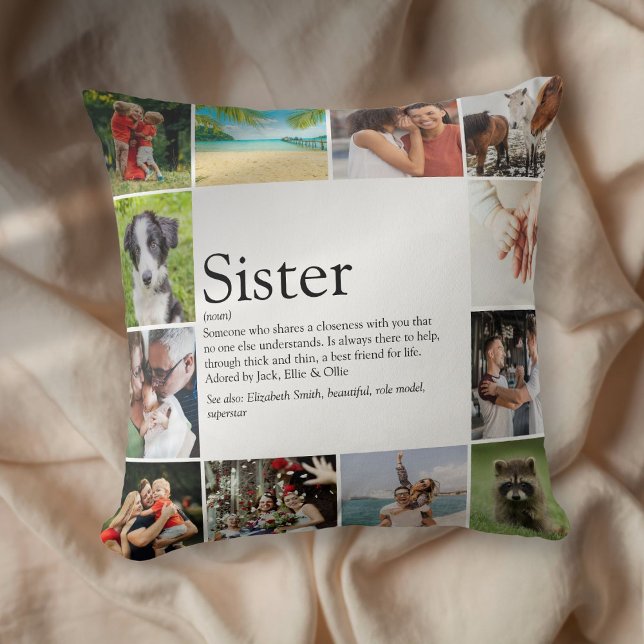 Sister Definition Moderne 12 FotoCollage Kissen (Sister Definition Modern 12 Photo Collage Throw Pillow)