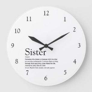 Sister Definition Quote Black and White Große Wanduhr