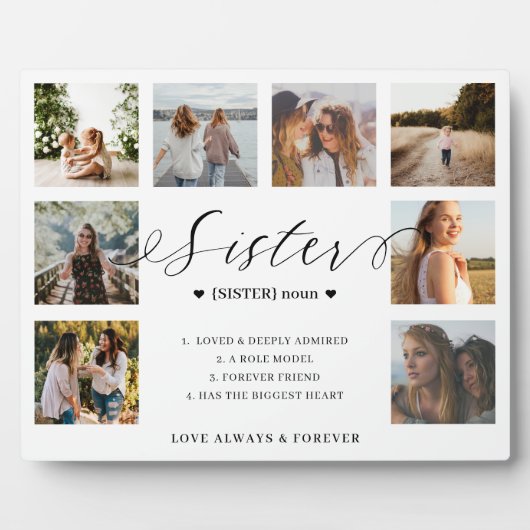 Sister Definition Script Foto Collage Keepake Fotoplatte (Vorderseite)