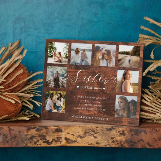 Sister Definition Script Foto Collage Woodgrain Fotoplatte (Seite)