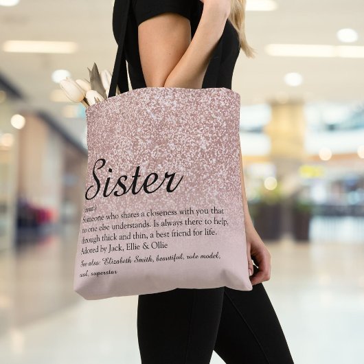 Sister Definition Script-Rose Gold Glitzer Tasche