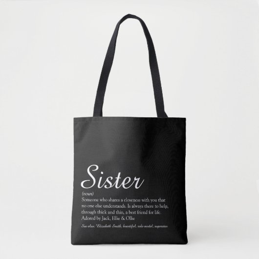 Sister Definition Skript Moderner Spaß Tasche (Vorderseite)