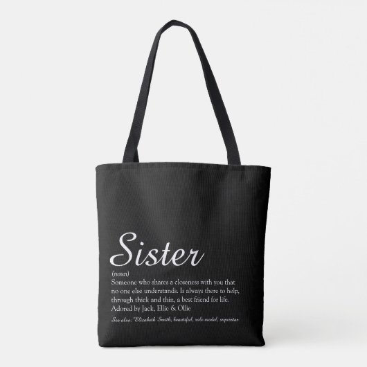 Sister Definition Skript Moderner Spaß Tasche (Rückseite)