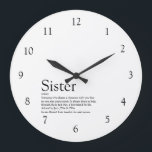 Sister Definition Zitat Schwarz/Weiß Große Wanduhr<br><div class="desc">Personalisieren Sie für Ihre besondere Schwester (klein oder groß),  um ein einzigartiges Geschenk zu schaffen. Ein perfekter Weg,  ihr zu zeigen,  wie phantastisch sie jeden Tag ist. Entwickelt von Thisisnotme©</div>