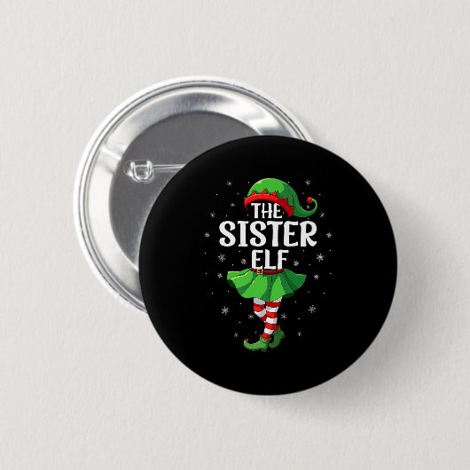 Sister Elf Christmas Girls Women Elf Squad Xmas Fa Button (Vorne & Hinten)