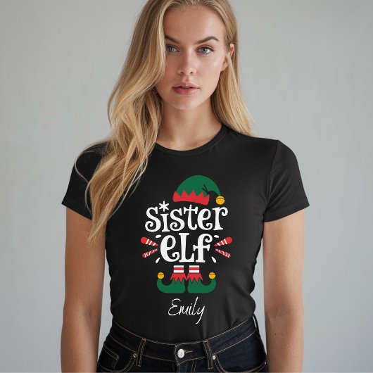 Sister Elf Funny Elf Matching Weihnachtsgeschenk T-Shirt
