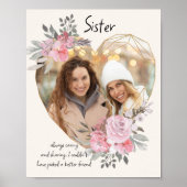 Sister Foto Gold Heart Shaped Pink Floral Frame Poster (Vorne)