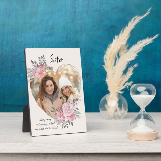 Sister Foto Plaque Gold Herz Blumenrahmen Fotoplatte (Seite)