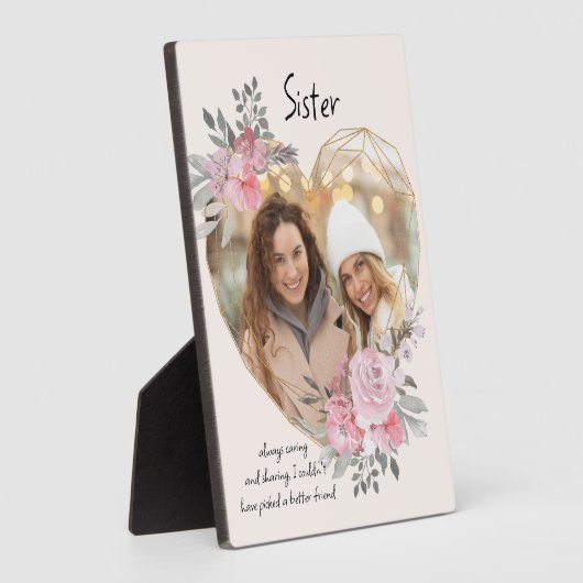 Sister Foto Plaque Gold Herz Blumenrahmen Fotoplatte (Seite)