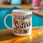 SISTER, Fotocollage und Namen Kaffeetasse<br><div class="desc">Lass deiner Schwester, wie viel sie dir mit dieser trendigen "Sisters" Foto Collage Tasse gemein sind. Mit 12 quadratischen Fotos Ihrer Wahl, die leicht von Ihrem Telefon oder Computer heruntergeladen werden, der Text "SISTERS" in großen modernen Schriften auf einem weißen Hintergrund, der in jede Farbe (wie der Text) und Ihren...</div>