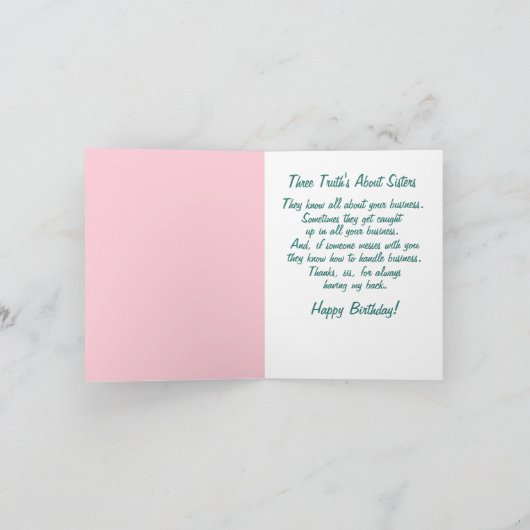 Sister Funny African American Happy Birthday Karte (Innenseite)