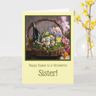 Sister Funny Happy Easter Wine in Easter Basket Karte