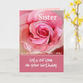 SISTER Geburtstag mit rosa Rose und Spitzen Karte (Gelbe Blume)