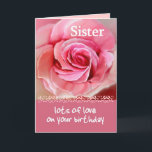 SISTER Geburtstag mit rosa Rose und Spitzen Karte<br><div class="desc">Diese Geburtstagskarte mit ihrer pastellrosa Rose und Spitze ist ein süßer Weg,  Ihrer ganz besonderen Schwester einen guten Geburtstag zu wünschen.</div>