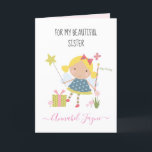 SIster Geburtstagsmädchen whimsical Karte<br><div class="desc">Eine bezaubernde Geburtstagskarte mit den niedlichsten Feen, die Sie mit dem Namen Ihrer Schwester personalisieren können. Die Geburtstagsmärchensammlung ist perfekt für kleine Mädchen, die magische Kreaturen lieben. Sie können zwischen zwei Arten von Karten wählen. Sie können entweder Seidenglanzpapier oder mattes Papier wählen. Matte ist ein klassisches, rundes Papier mit natürlichem...</div>