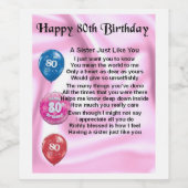 Sister Gedicht Weinflaschen Etikett - 80. Geburtst (Einzelnes Label)