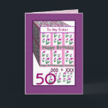 SISTER Happy 50. Geburtstag Karte<br><div class="desc">Diese Karte mit ihren herzlichen Blume ist eine fröhliche Art, einem besonderen Menschen einen glücklichen 50. Geburtstag zu wünschen. Der gesamte Text ist anpassbar, sodass Sie "Sister" für ihren Namen ändern können, das Jahr ändern (und Sie müssen es nur einmal ändern, und es wird sich auf der ganzen Karte ändern)....</div>