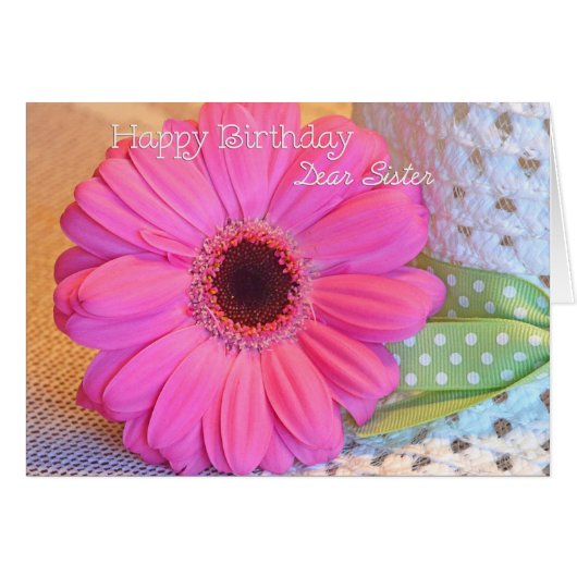 Sister Happy Birthday Pink Daisy Card (Vorderseite (Horizontal))