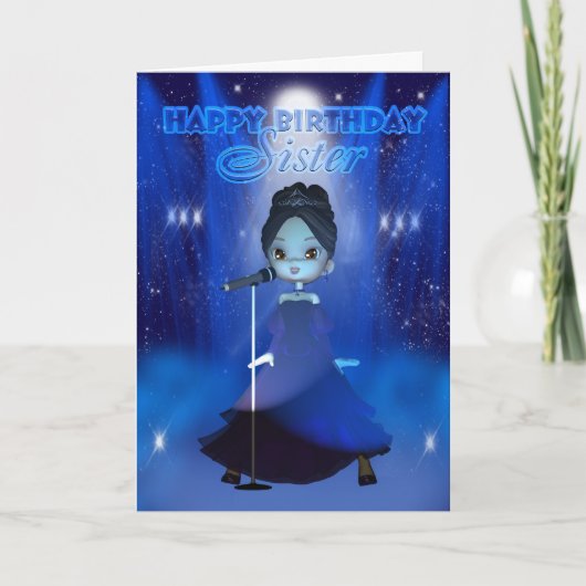Sister Happy Birthday Singing Deva Niedlich Card Karte (Vorderseite)