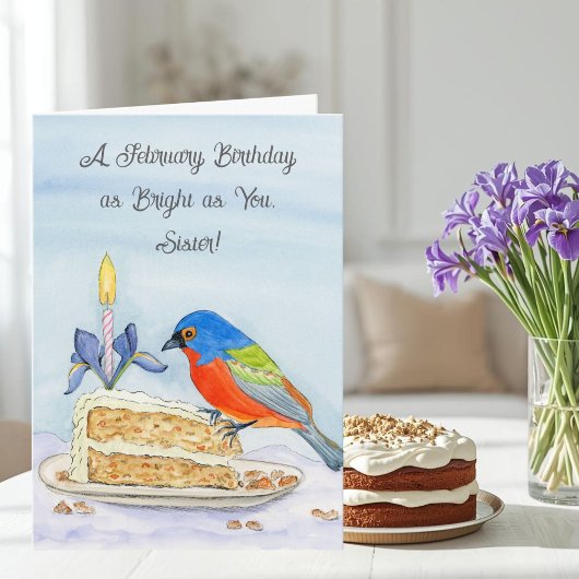 Sister Happy February Birthday Painted Bunting Karte