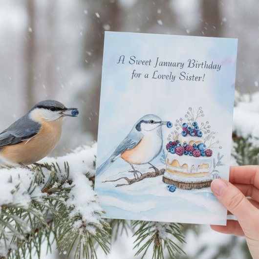 Sister Happy January Birthday Red Breasted Bird Karte