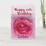 SISTER - Happy xxth Birthday - Pink Rose Karte<br><div class="desc">Diese Karte mit rosa Rose und Gingham ist ein süßer Weg, eine ganz besondere Frau zum Geburtstag zu wünschen! Sie können ihren Namen und ihr Alter hinzufügen, um es zu einer Art von Karte zu machen - Special! Um mehr meiner Geburtstagskarten zu sehen, geben Sie ein, oder schneiden Sie sie...</div>