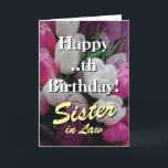 Sister in law Birthday card | pink flower bouquet Karte<br><div class="desc">Sister in law Birthday card | pink flower bouquet. Personalizable age.</div>