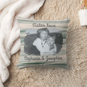 Sister Liebe Foto halten Sake grün beige Streifen Kissen
