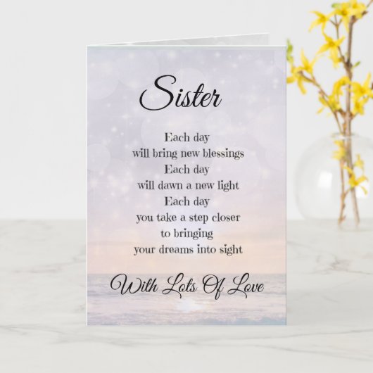 Sister Liebe und Ermutigung Gedicht Design Gruß Karte (Gelbe Blume)