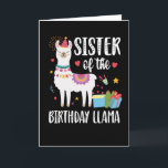Sister Llama Matching Llama Geburtstagsparty Outfi Karte<br><div class="desc">Niedliches Lama Geburtstagsgeschenk für die Geburtstagsschwester. Perfekt zum Tragen für eine Schwester eines Lamas während einer Geburtstagsfeier zum Thema Lamas. Große Familienpassung für die Geburtstagsparty.</div>