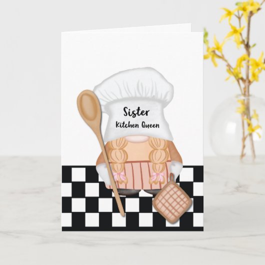 Sister Mother's Day Gnome Kitchen Queen Karte (Gelbe Blume)