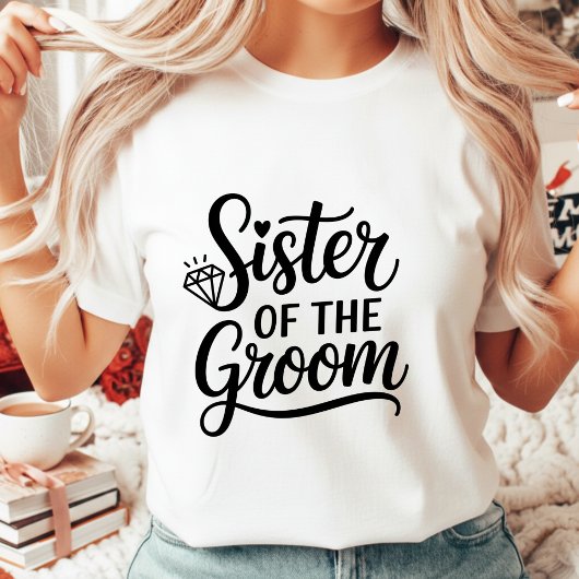 Sister of the Groom Elegant Script Wedding Diamond Tri-Blend Shirt