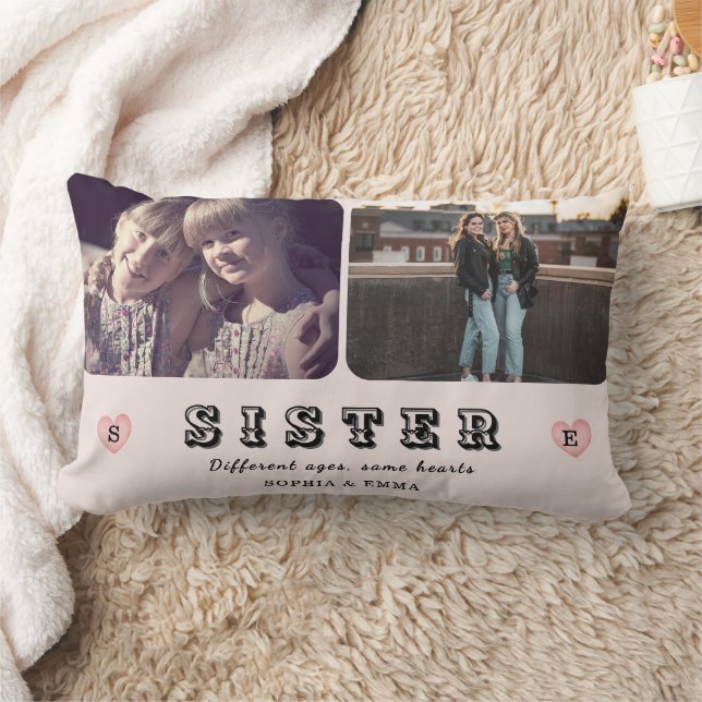 Sister Photo Pillow – Different Ages, Same Hearts Lendenkissen (Decke)