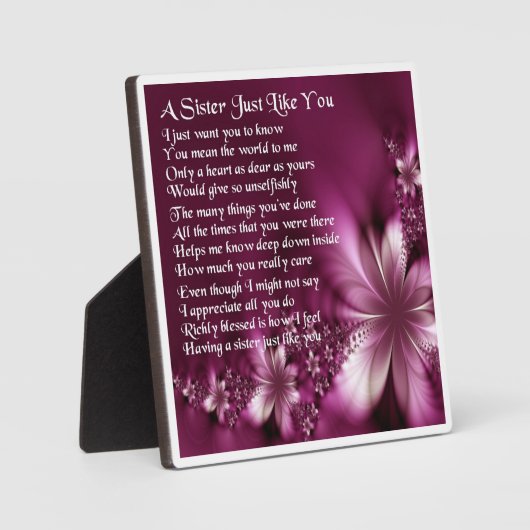Sister Poem Plaque - Blume Design Fotoplatte (Vorderseite)