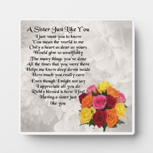 Sister Poem Plaque - Blume Design Fotoplatte (Vorderseite)