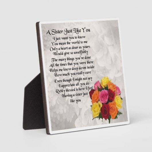 Sister Poem Plaque - Blume Design Fotoplatte (Vorderseite)
