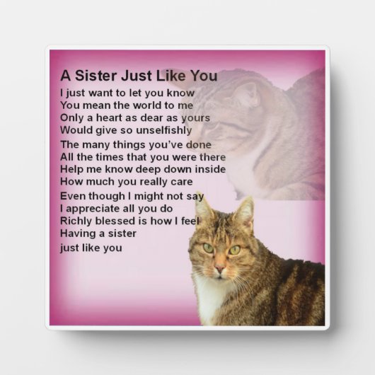 Sister Poem Plaque - Cat Design Fotoplatte (Vorderseite)