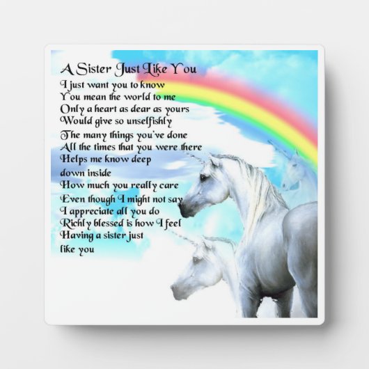 Sister Poem Plaque - Einhorndesign Fotoplatte (Vorderseite)
