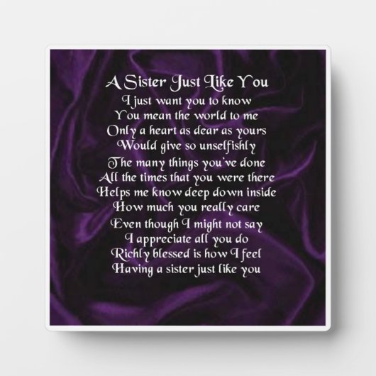Sister Poem Plaque - Lila Seidendesign Fotoplatte (Vorderseite)