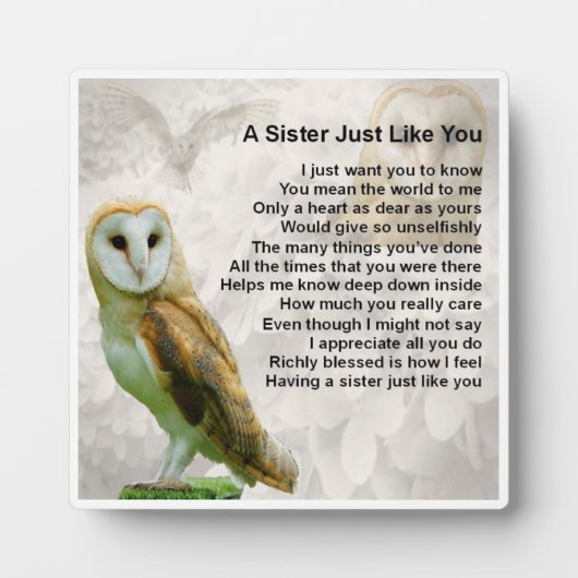Sister Poem Plaque - Owl Design Fotoplatte (Vorderseite)