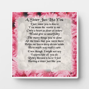 Sister Poem Plaque - rosa Blumendesign Fotoplatte