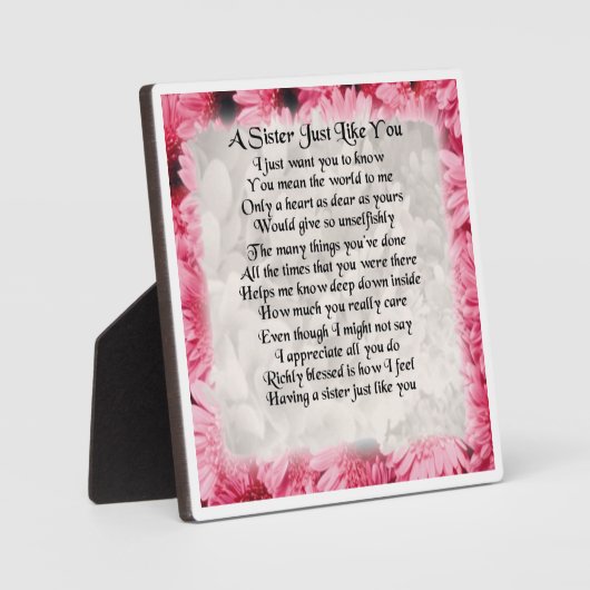 Sister Poem Plaque - rosa Blumendesign Fotoplatte (Vorderseite)