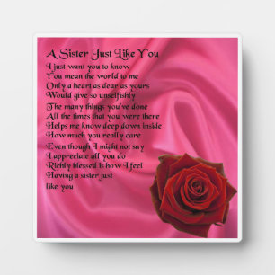 Sister Poem Plaque - rosa Silk & Rose Design Fotoplatte