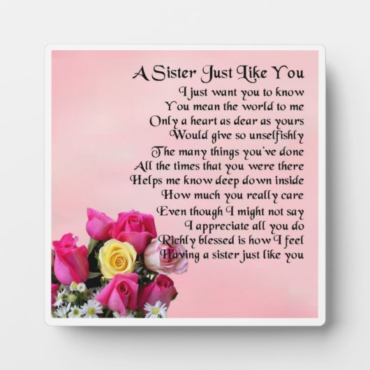 Sister Poem Plaque - Rose Design Fotoplatte (Vorderseite)